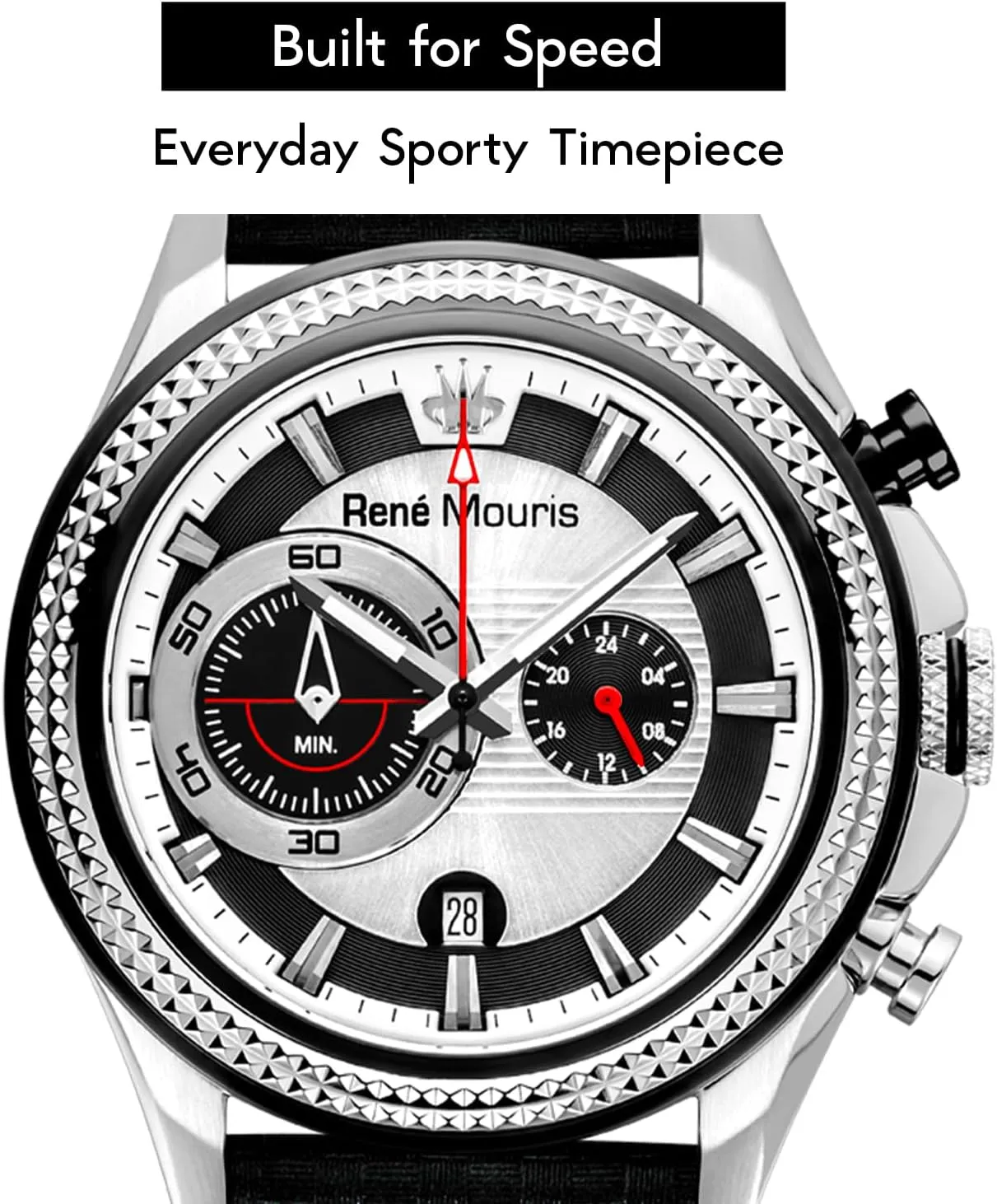 - 45MM 316L Stainless Steel Sports Watch - Sapphire Coated Mineral drapery plentifully Crystal - 100M Waterproof Wrist Watches with Leather Strap Ren�� Mouris Trofeo Chronograph Watches for Men 