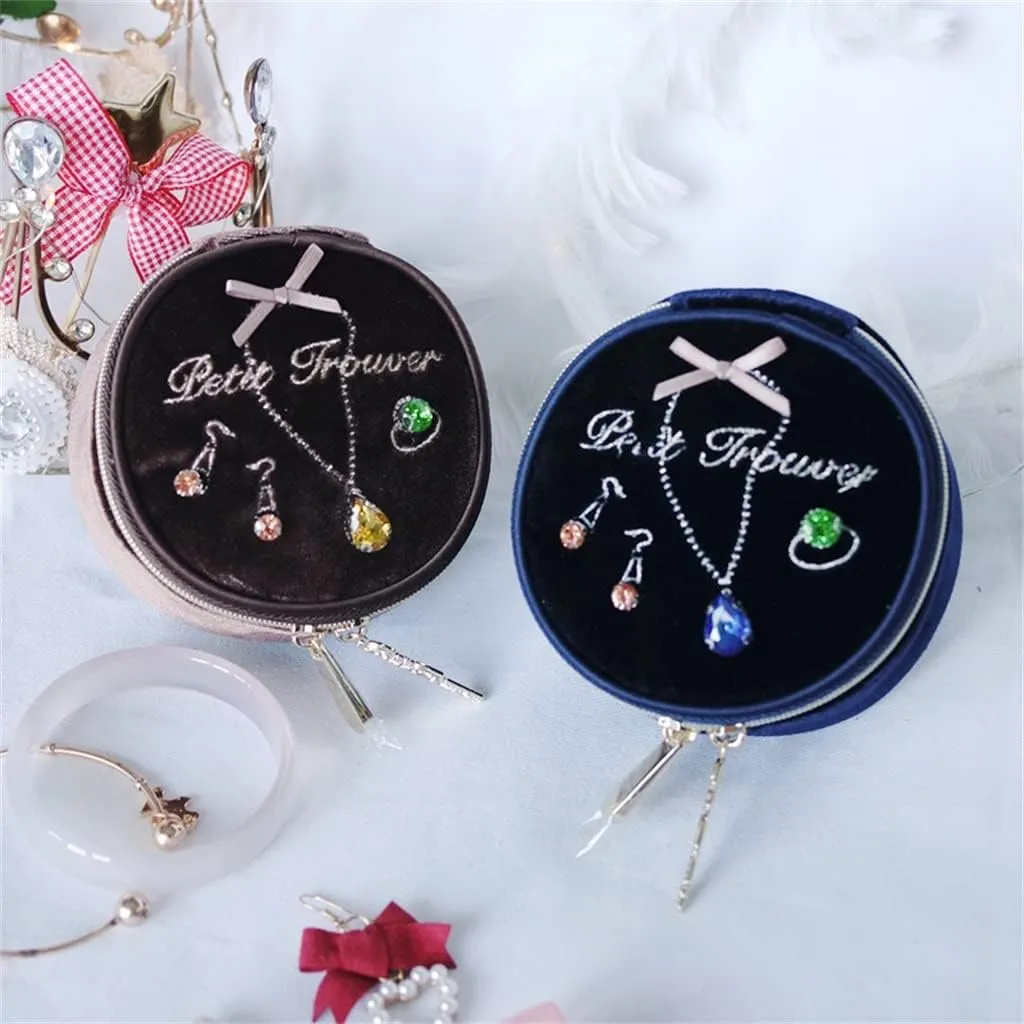 : About 9x9x5 cm) Velvet Round Jewelry Bag Travel farsighted promotion empty lay Portable Ring Earrings Watch Bracelet Jewelry Box Jewelry Box (Color : D, Size 