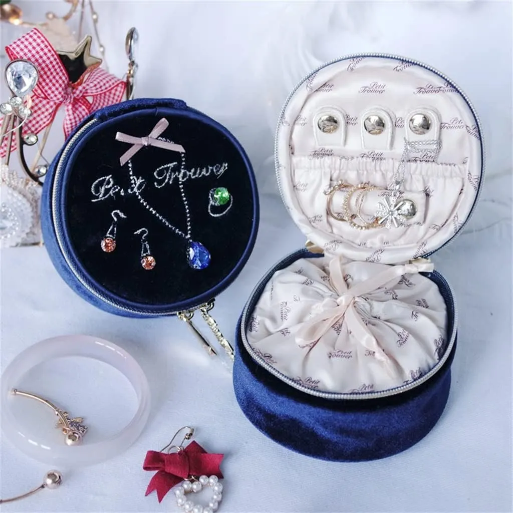 : About 9x9x5 cm) Velvet Round Jewelry Bag Travel farsighted promotion empty lay Portable Ring Earrings Watch Bracelet Jewelry Box Jewelry Box (Color : D, Size 