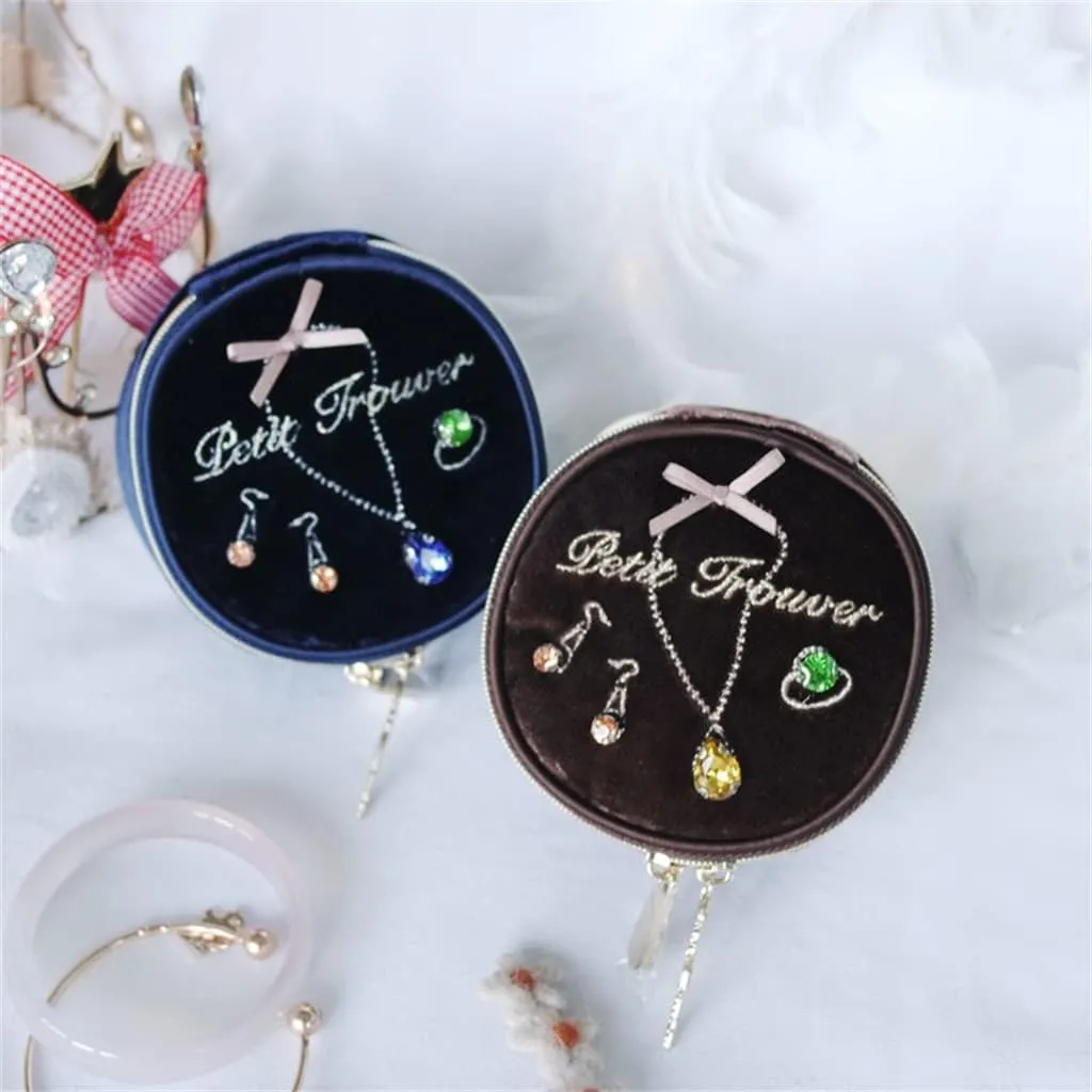 : About 9x9x5 cm) Velvet Round Jewelry Bag Travel farsighted promotion empty lay Portable Ring Earrings Watch Bracelet Jewelry Box Jewelry Box (Color : D, Size 