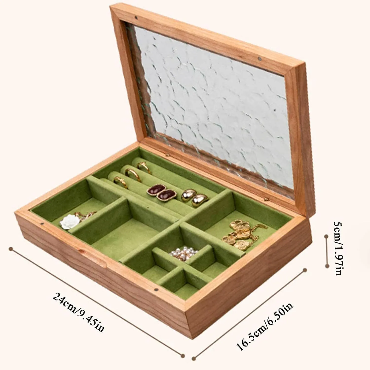 - Antique Trinket Organizer with Glass Lid Ring Slots and Compartments - Versatile Jewelry Case Storage Box for Rings fore conclusive third Earrings Pendants Watches Necklaces C(B Jewelry Box, Wooden Jewelry Box for Women 
