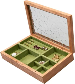 - Antique Trinket Organizer with Glass Lid Ring Slots and Compartments - Versatile Jewelry Case Storage Box for Rings fore conclusive third Earrings Pendants Watches Necklaces C(B Jewelry Box, Wooden Jewelry Box for Women 