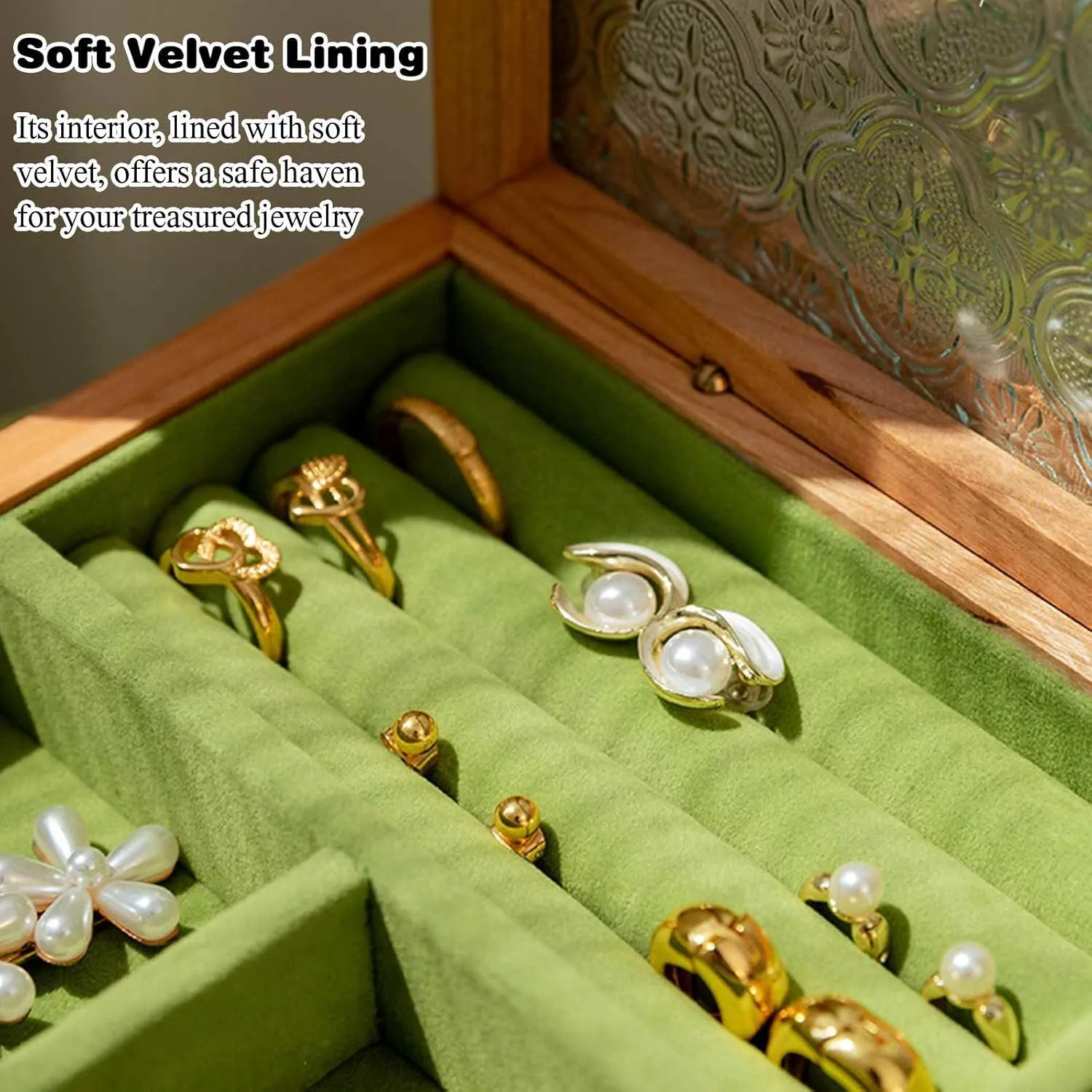 - Antique Trinket Organizer with Glass Lid Ring Slots and Compartments - Versatile Jewelry Case Storage Box for Rings fore conclusive third Earrings Pendants Watches Necklaces C(B Jewelry Box, Wooden Jewelry Box for Women 