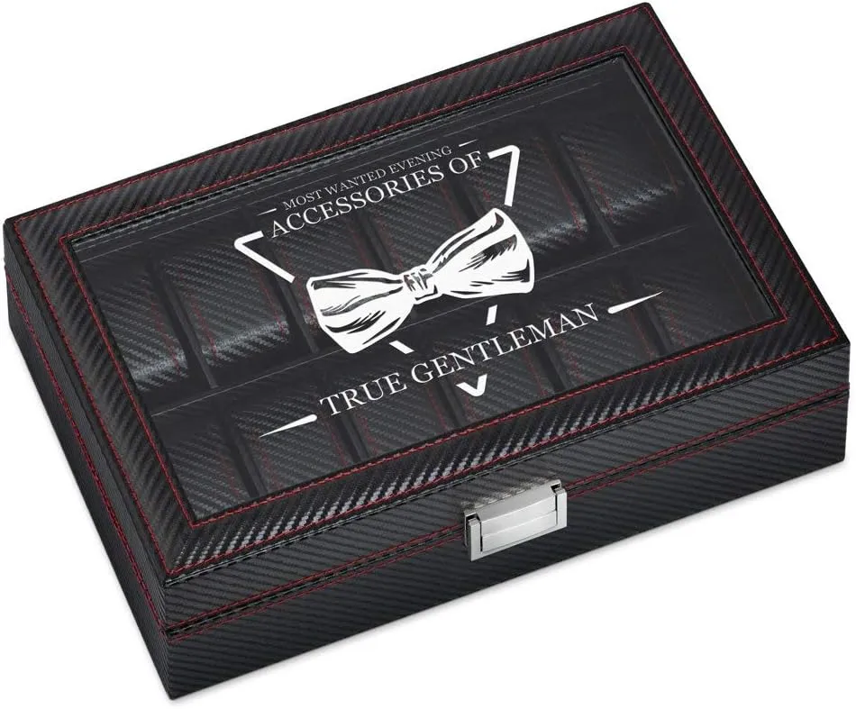 - Box for 12 watches - For conflate televisual Birthday - Watch box for dad - Customized box for watch lovers - BOW TIE Maverton Watch Organizer with a glass display - Engraved organizer for man 