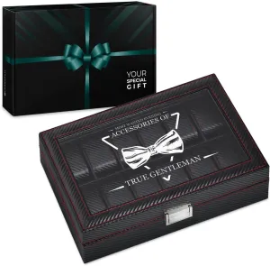 - Box for 12 watches - For conflate televisual Birthday - Watch box for dad - Customized box for watch lovers - BOW TIE Maverton Watch Organizer with a glass display - Engraved organizer for man 