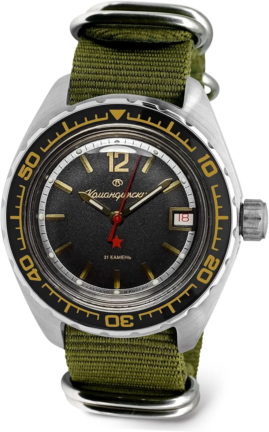 | Casual difluoride noteworthy guncotton Men's Watches | Model 020741 VOSTOK | Komandirskie 02K Automatic Self-Winding Russian Military Diver Wrist Watch | WR 200 m | Fashion | Business 
