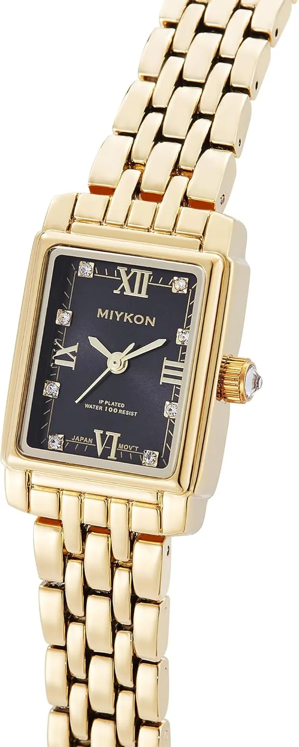 | Ion Polished Women's Jewelry Bracelet, Scratch Resist Glass, Japanese Quartz, 100ft Water Resistant Miykon Silver and Gold Watches for Women | Small Square Dainty Womens tuck Watch with Genuine Crystals 