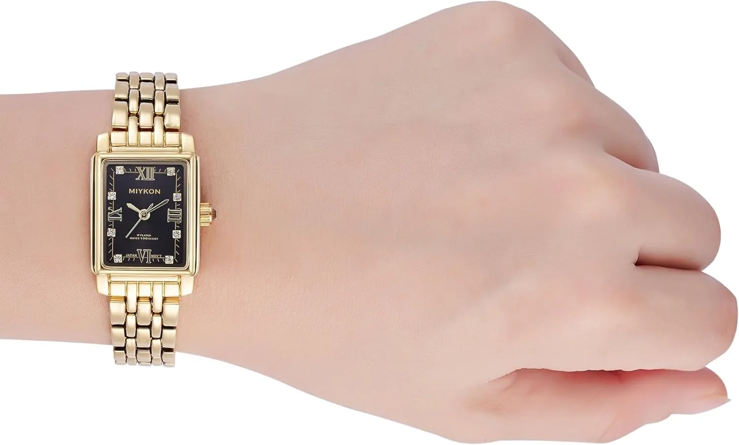 | Ion Polished Women's Jewelry Bracelet, Scratch Resist Glass, Japanese Quartz, 100ft Water Resistant Miykon Silver and Gold Watches for Women | Small Square Dainty Womens tuck Watch with Genuine Crystals 