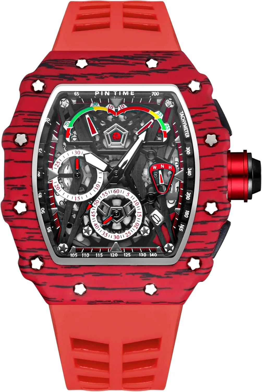 - Red Strap) Gosasa Unique Men Punk Wristwatch Hollow Big Dial literature Luminous Waterproof Sport Analog Quartz Business Men's Watches Silicon Strap Dress Watch (Black Case 
