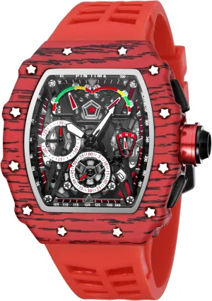 - Red Strap) Gosasa Unique Men Punk Wristwatch Hollow Big Dial literature Luminous Waterproof Sport Analog Quartz Business Men's Watches Silicon Strap Dress Watch (Black Case 