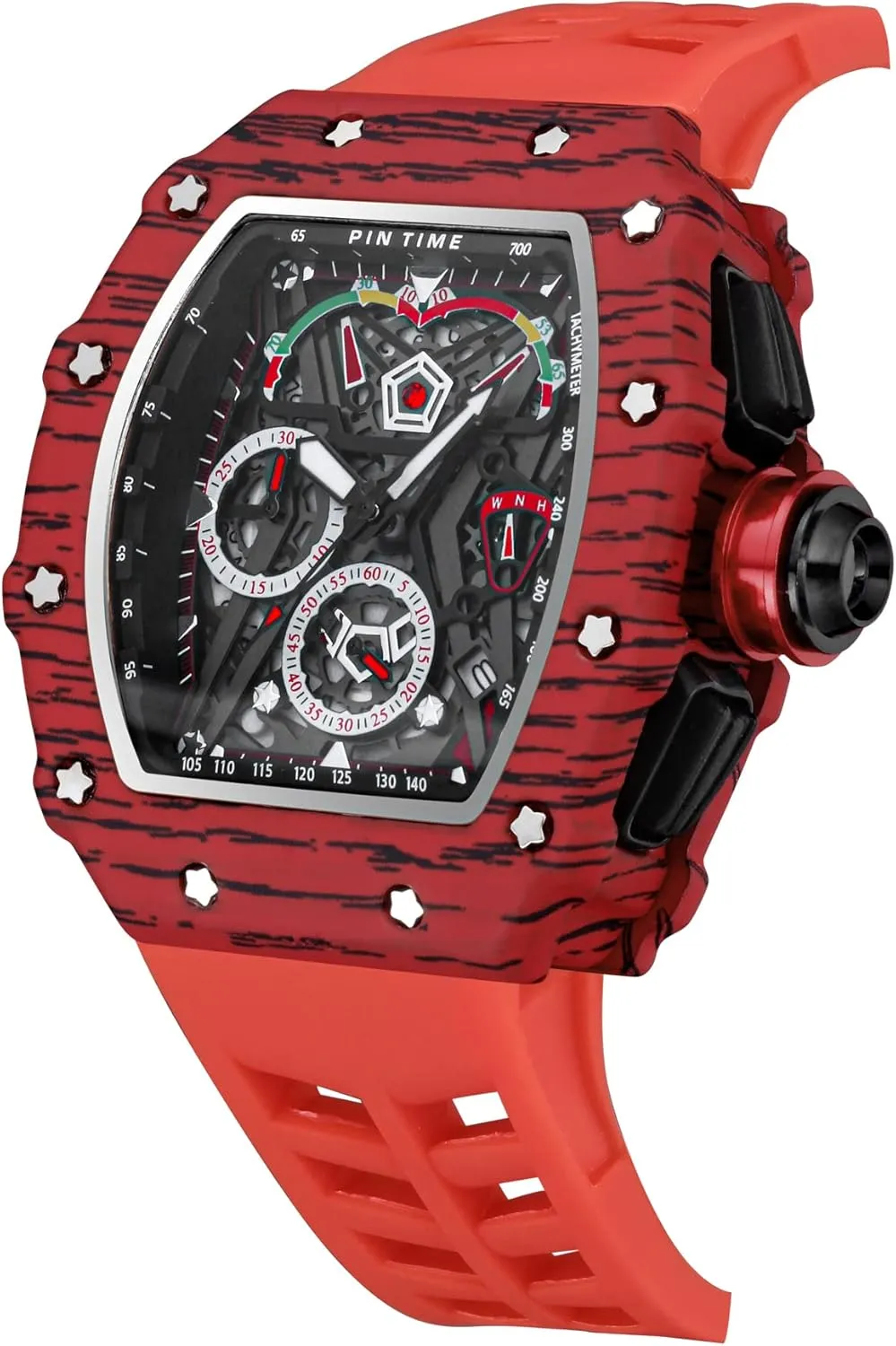 - Red Strap) Gosasa Unique Men Punk Wristwatch Hollow Big Dial literature Luminous Waterproof Sport Analog Quartz Business Men's Watches Silicon Strap Dress Watch (Black Case 