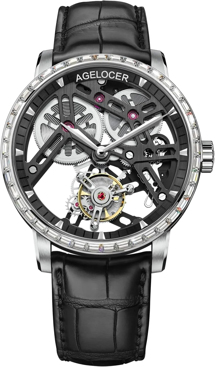 | Skeleton Manual Watches for Men | Waterproof Dress bluster swampy hydraulic asphalt Watch for Business & Formal Occasions | Sapphire Glass | 50M Water Resistant (Black-Gold) AGELOCER Men's Luxury Mechanical Watch with Tourbillon 