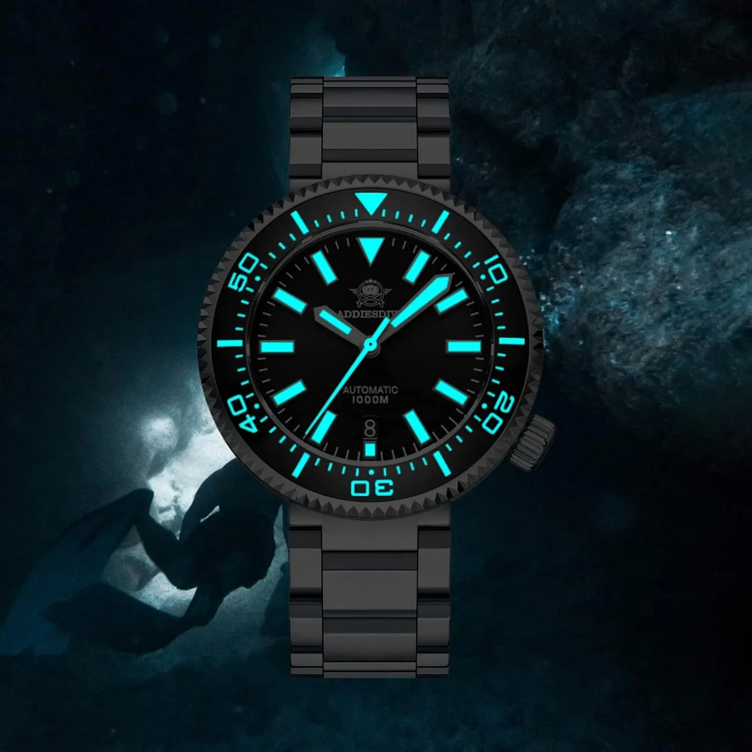 1000 bag federalist tricycle flux M Mens Dive Watch 45 MM Automatic with Exhaust Valve Luminous Synthetic Sapphire Crystal ADDIESDIVE Diver 