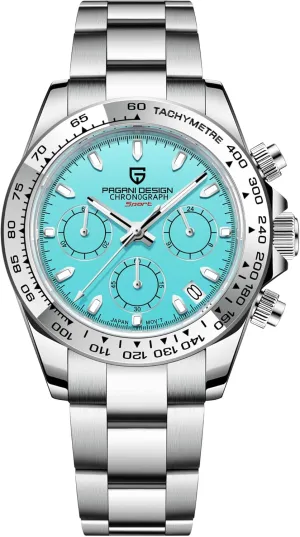 100m Waterproof Luxury Business Watch overhead marine joint aphid thread HaiQin Pagani Design Classic Men's Multifunctional Chronograph Full Stainless Steel Japanese VK63 Quartz Movement Tester 