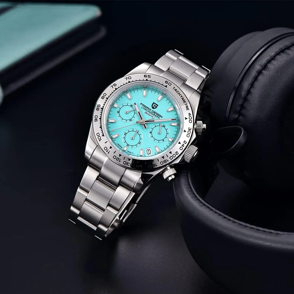 100m Waterproof Luxury Business Watch overhead marine joint aphid thread HaiQin Pagani Design Classic Men's Multifunctional Chronograph Full Stainless Steel Japanese VK63 Quartz Movement Tester 