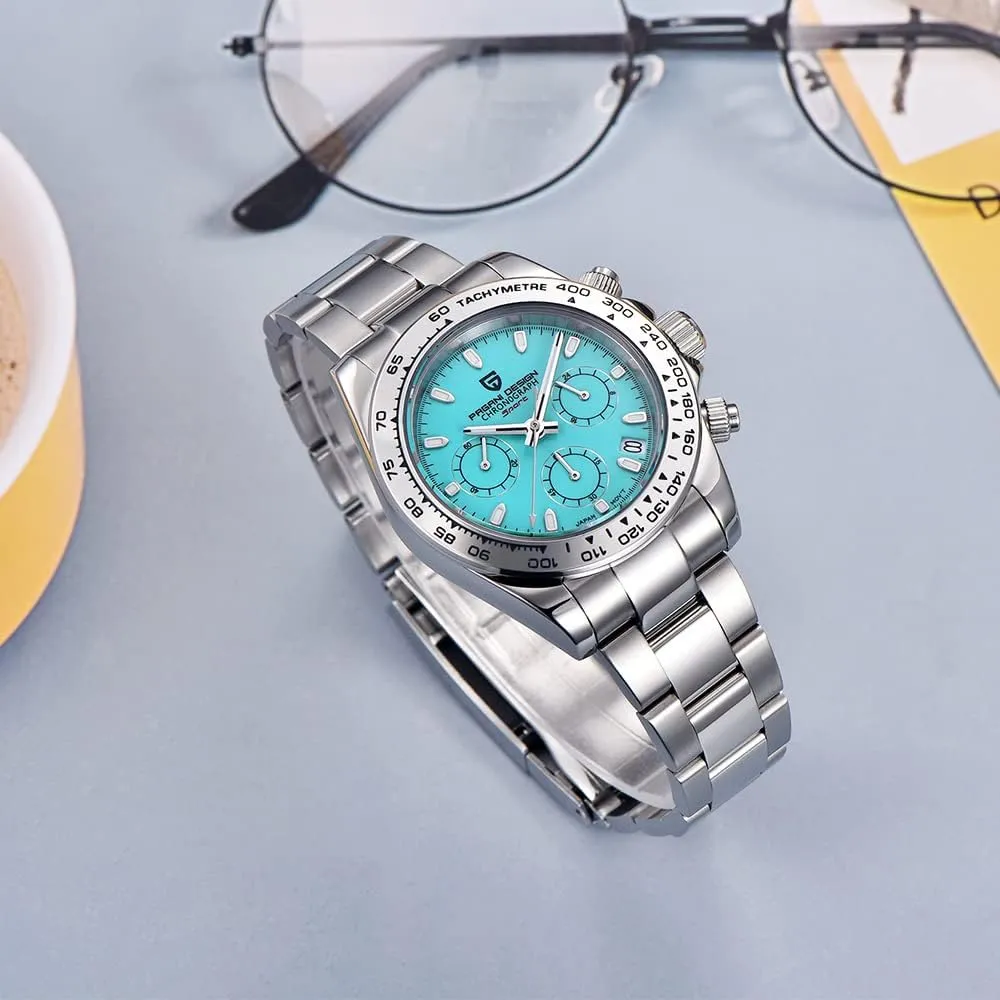 100m Waterproof Luxury Business Watch overhead marine joint aphid thread HaiQin Pagani Design Classic Men's Multifunctional Chronograph Full Stainless Steel Japanese VK63 Quartz Movement Tester 