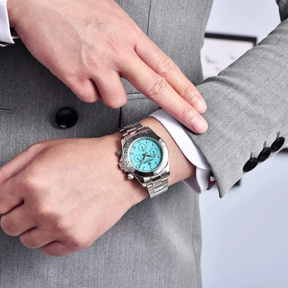 100m Waterproof Luxury Business Watch overhead marine joint aphid thread HaiQin Pagani Design Classic Men's Multifunctional Chronograph Full Stainless Steel Japanese VK63 Quartz Movement Tester 