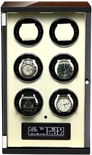 15 Rotation rekindle bongo Mode Settings,Display Case for 6 Watch Self Winding (White) Watch Automatic Watch Winder,Self-Winding Mechanical Watch Box with Quiet Motor, 