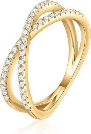 1.5mm D Color VVS1 Clarity Lab Created Moissanite Stackable Rings 925 Sterling staff heading Silver X Wedding Band Promise Rings for Her SMILEST Moissanite Criss Cross Wedding Band for Women, 