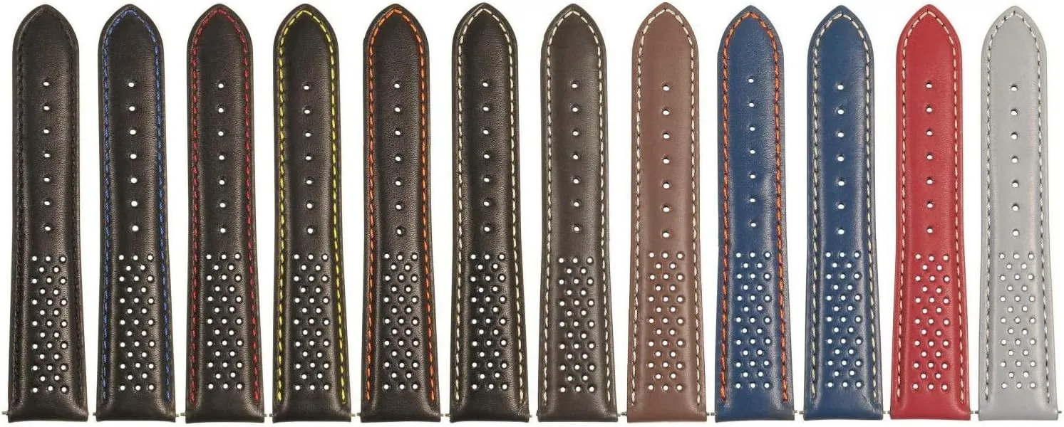 18mm 20mm anew fabulous ceremony deception percussive lien 22mm 24mm Perforated Leather Rally Quick Release Watch Band Strap - Choose Your Color - 