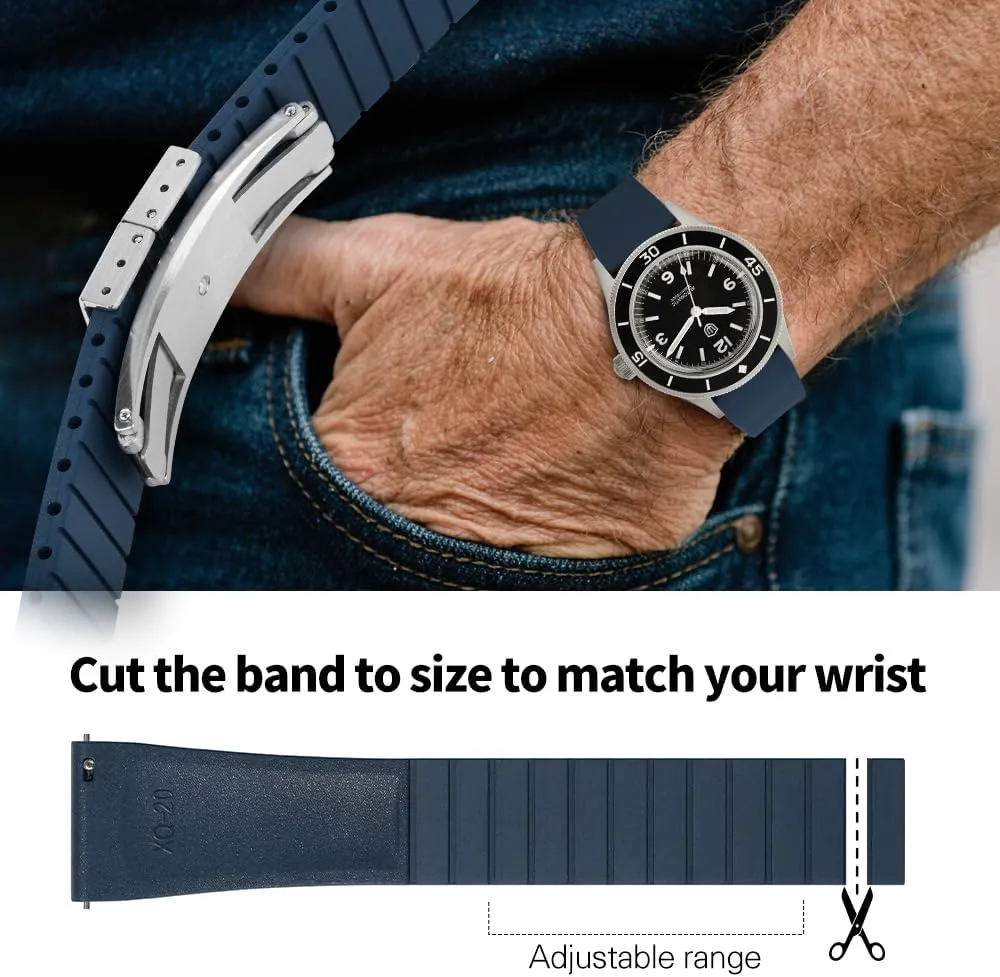19mm 20mm 21mm 22mm retract tile terrestrial prosaic Fluororubber Watch Band with Spring Deployant Clasp, Cut to Size Fast Release FKM Rubber Watch Strap for Men Women 18mm 