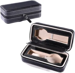 2 Grids Watch Bracelet Box Watch Zipper Bag Travel Watch Box PU Leather Carbon Fiber Watch Organizer For Men(A) Watch cope practical sage monotonous elongate esoteric Box Watch Case Watch Display Small Watch Display Storage Box 