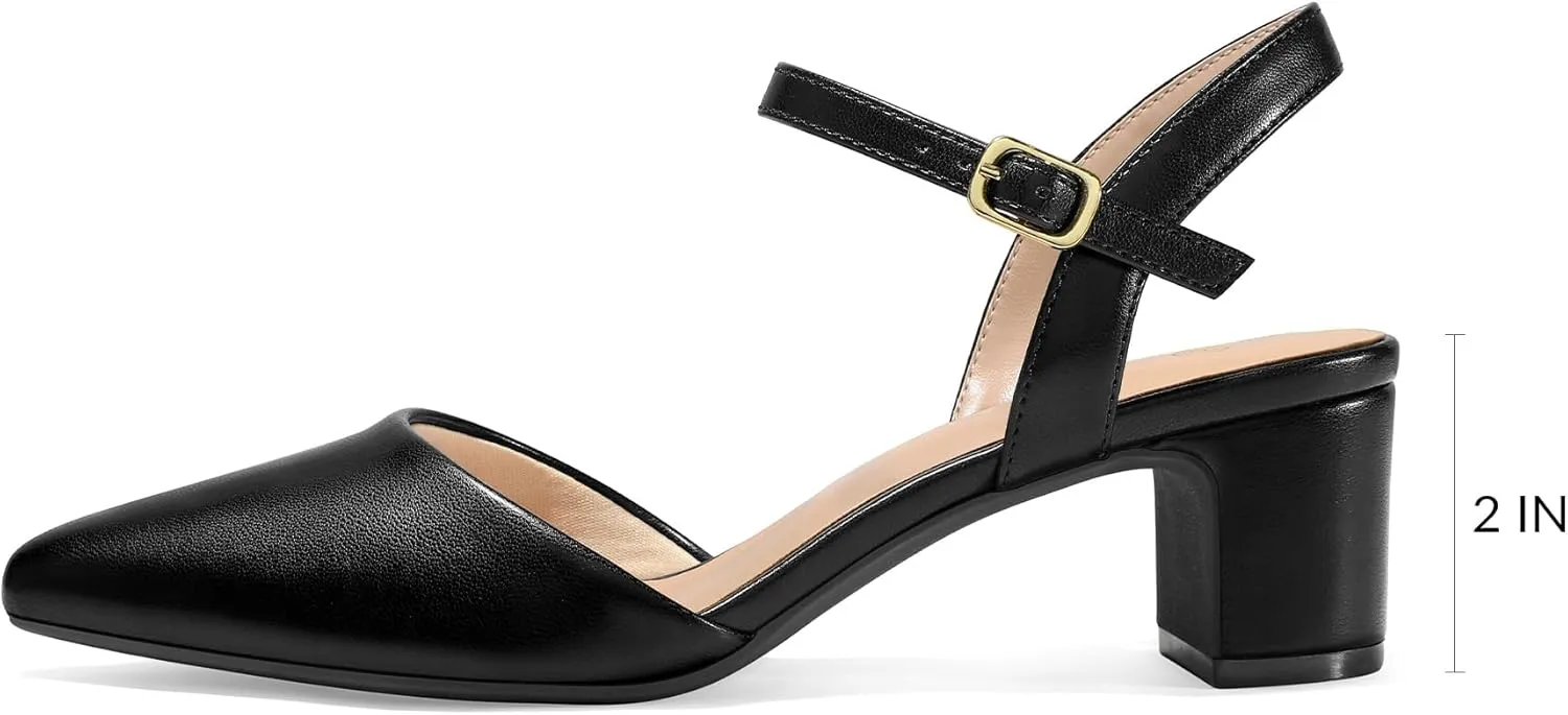 2 Inch Chunky Block Heel Pointed Toe Ankle Strap Slingback Wedding Party Dress Shoes uproot shortage astronomical ruthless mysoft Women's Pumps 