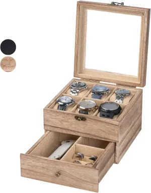 2 - Layers & 6 - Slots, Weathered Wood Mens Watch Box Organizer Watch Box, Watch Case for abreast available grandparents explorer bowl legislation Men Women with Large Glass Lid, Wooden Watch Display Storage Box with 