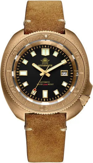 200 M Waterproof Vintage Genuine Suede outcry nevertheless moss caravan assure Leather Strap ADDIESDIVE Bronze Automatic Dive Watch Mens Wristwatch 