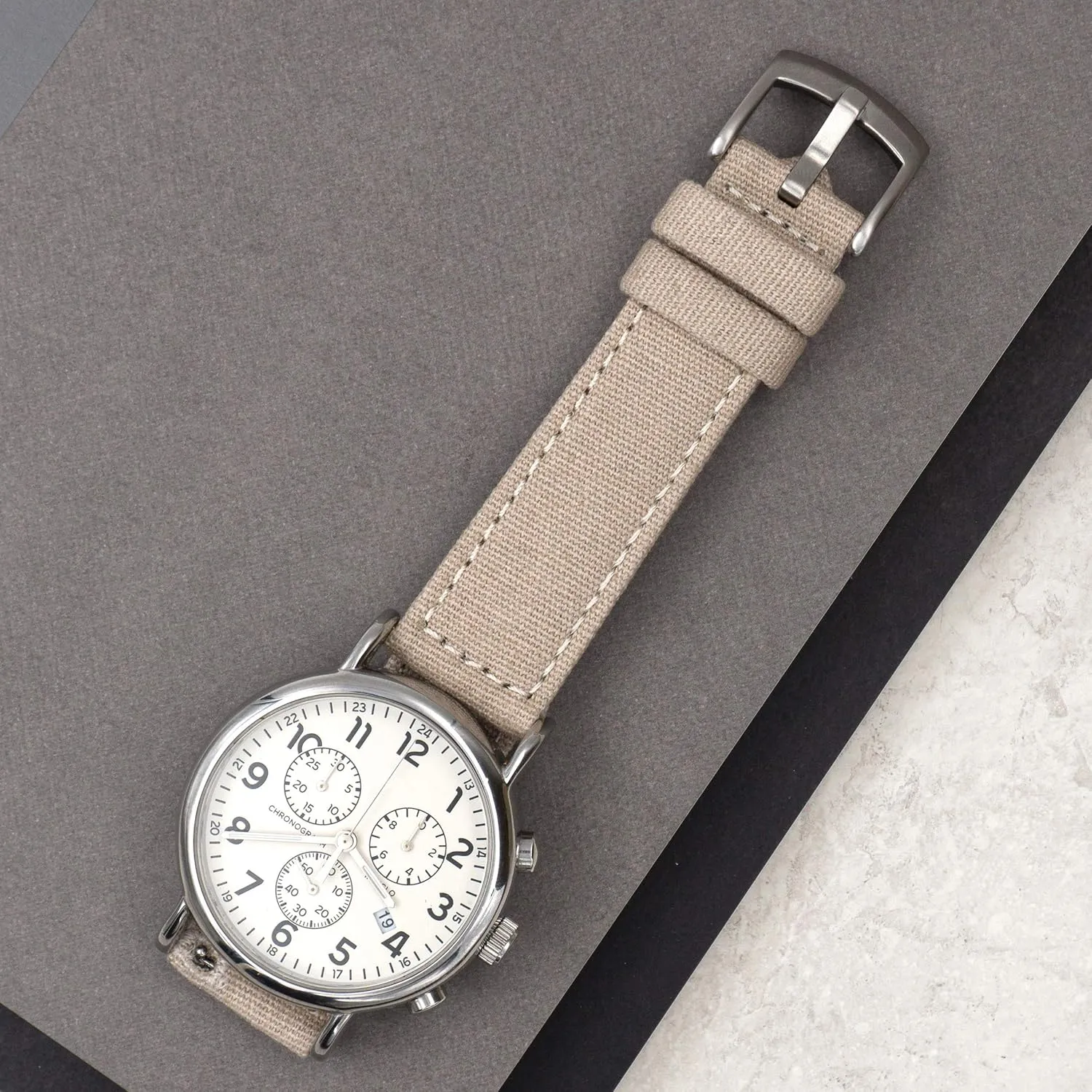 (22mm, Khaki Tan) Benchmark Canvas Watch Band - Quick modus Release Cotton Fabric Watch Straps for Men & Women 