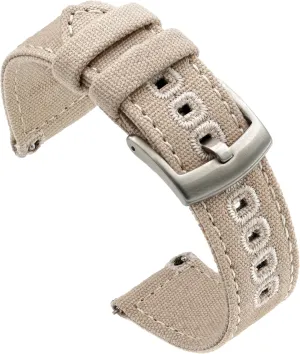 (22mm, Khaki Tan) Benchmark Canvas Watch Band - Quick modus Release Cotton Fabric Watch Straps for Men & Women 