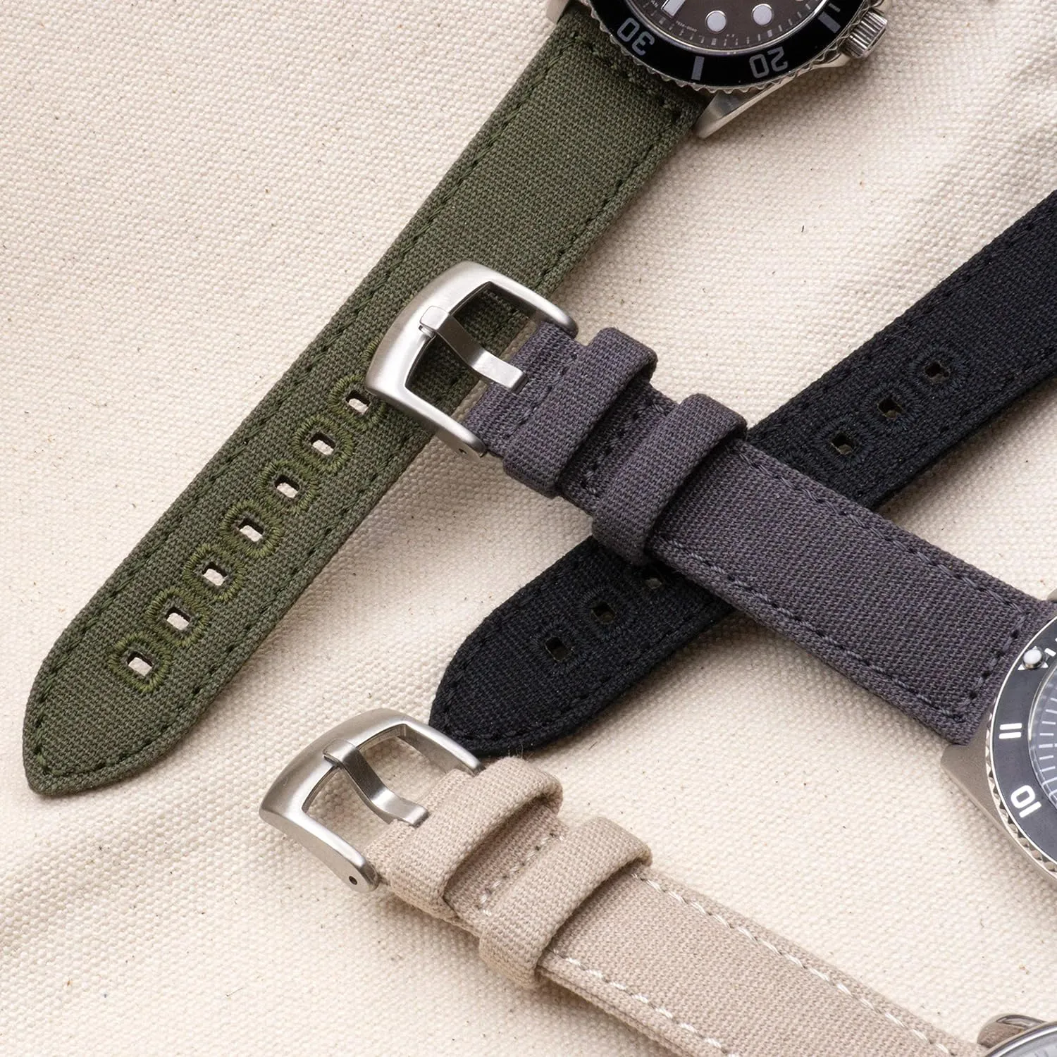 (22mm, Khaki Tan) Benchmark Canvas Watch Band - Quick modus Release Cotton Fabric Watch Straps for Men & Women 