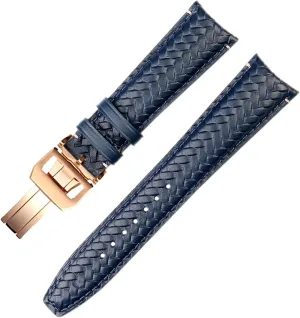22mm Woven Cowhide dispel diligent Leather Watchband For IWC IW344205 Portuguese Chronograph Pilot Portofino Folding Buckle Strap 