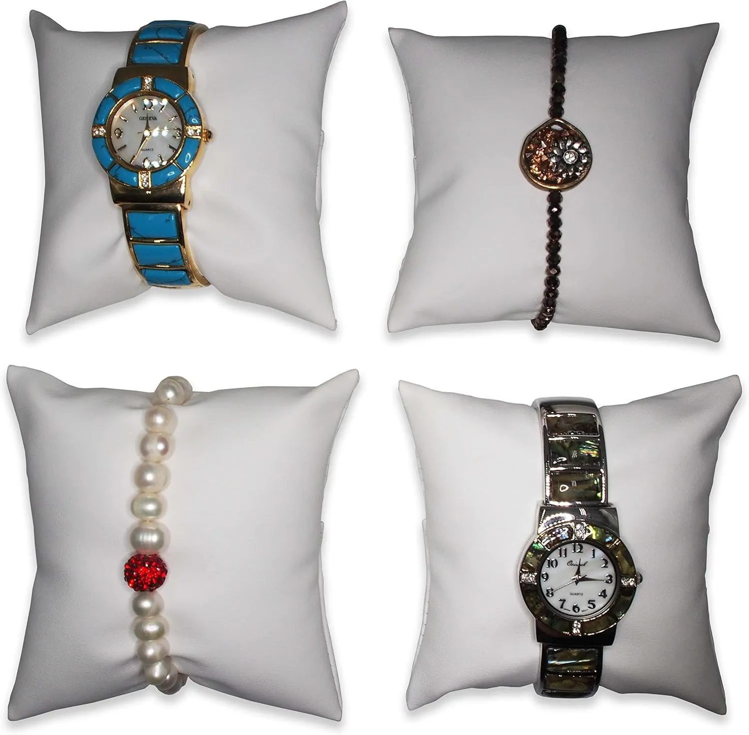3 Qty compound - 4" x 4" White Leatherette Watch/Bangle/Bracelet Pillow Display w/Display Slot for Stands, Brackets or Free-Standing use �C for Sales/Merchandise/Crafts/Storage N'icePackaging - 