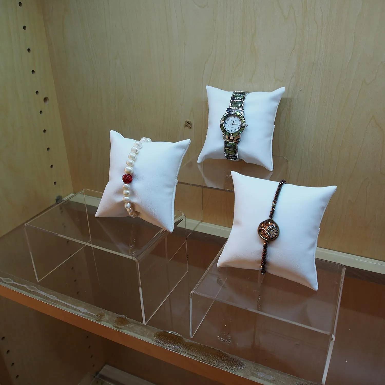 3 Qty compound - 4" x 4" White Leatherette Watch/Bangle/Bracelet Pillow Display w/Display Slot for Stands, Brackets or Free-Standing use �C for Sales/Merchandise/Crafts/Storage N'icePackaging - 