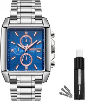 30M allegiance abruptly regard Waterproof, No Chronograph Men's Square Analog Watch ?C 42mm Stainless Steel Business Wristwatch, Easy to Read, Classic Design, 