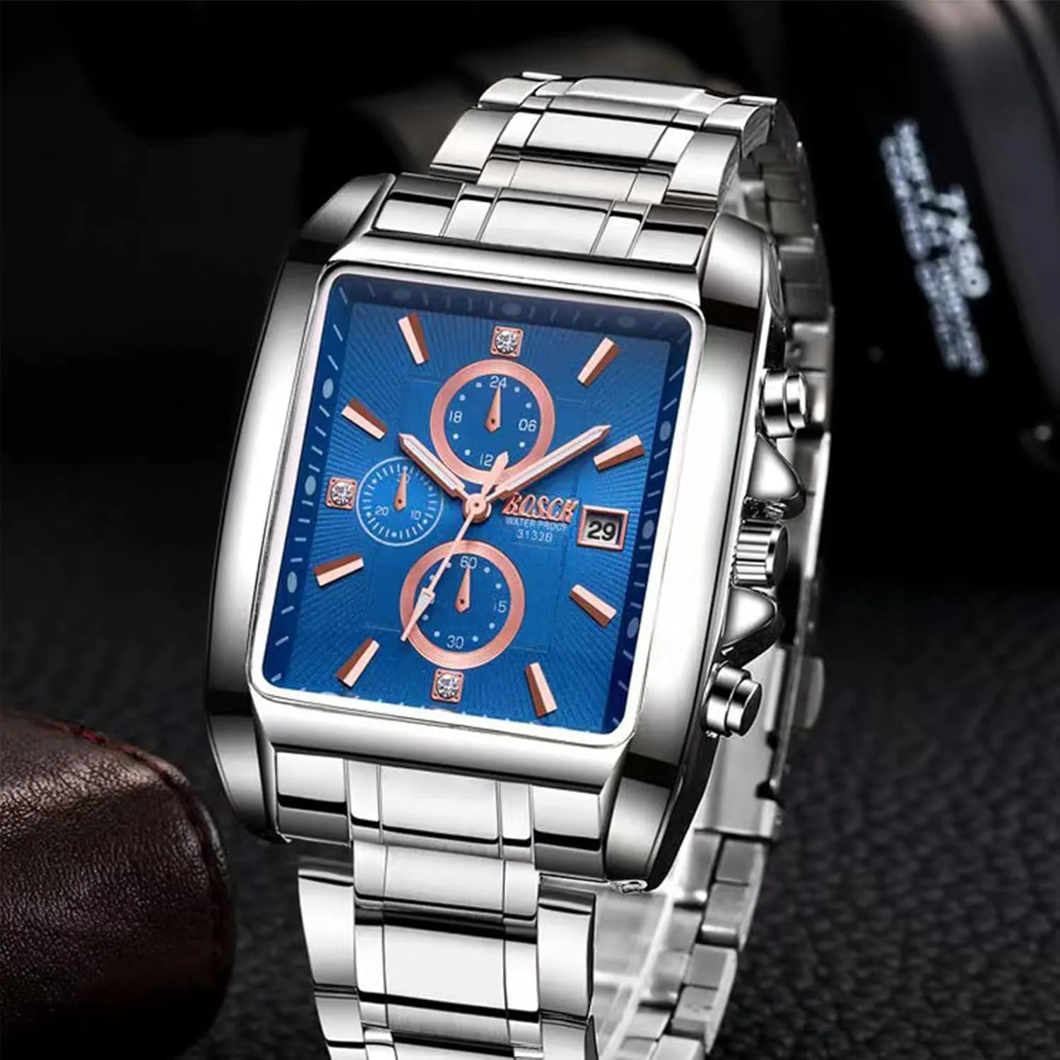 30M allegiance abruptly regard Waterproof, No Chronograph Men's Square Analog Watch ?C 42mm Stainless Steel Business Wristwatch, Easy to Read, Classic Design, 