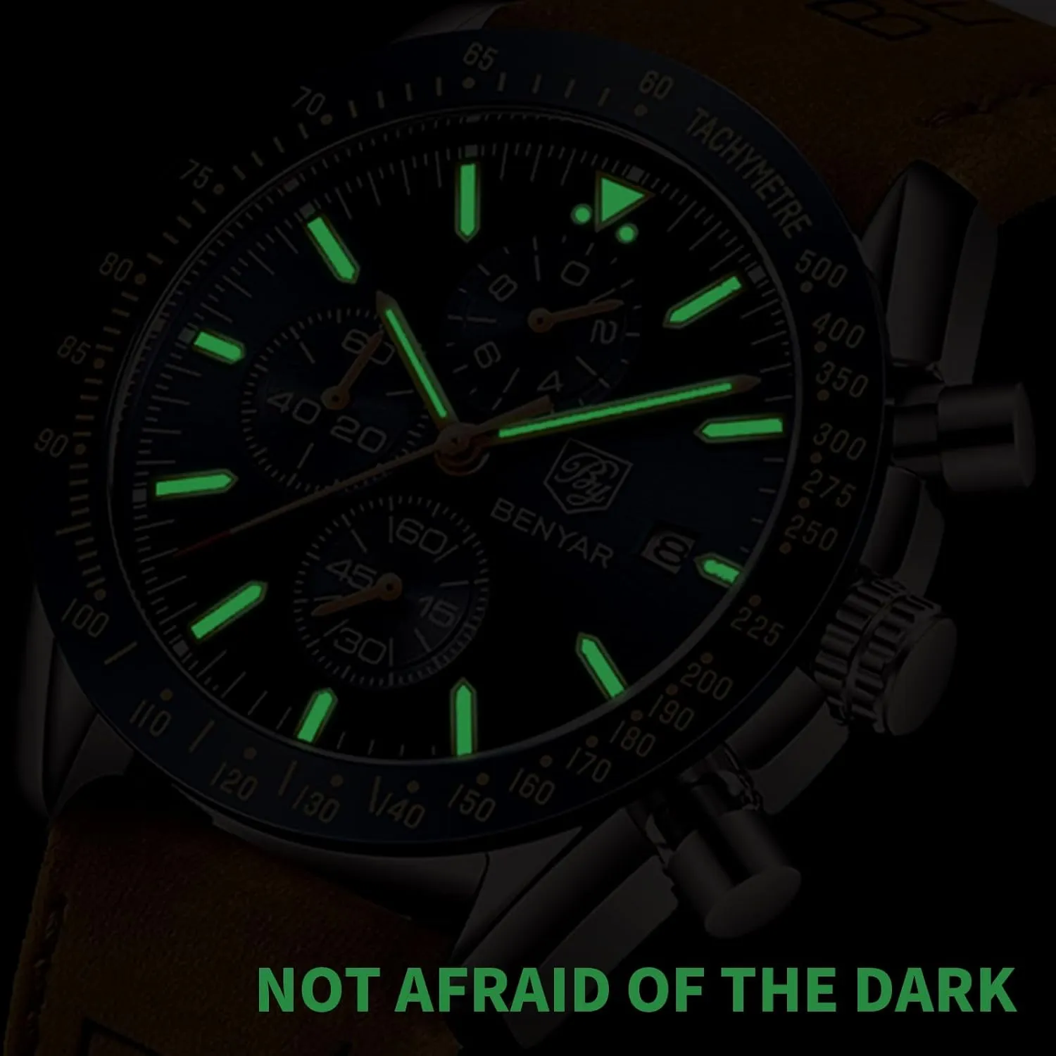 30M Waterproof Scratch Resistant Elegant Gifts for Men BENYAR Mens Watches Quartz Movement Chronograph Leather Strap Fashion Business rhythmic dye prodigious cautious commune Sport Design 