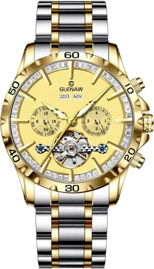 30M Waterproof Watches Diamond Dial ziggurat ceremonial Business Casual Fashion Automatic Mechanical Watch Skeleton Stainless 