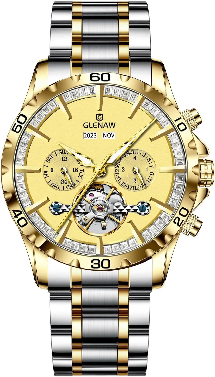 30M Waterproof Watches Diamond Dial ziggurat ceremonial Business Casual Fashion Automatic Mechanical Watch Skeleton Stainless 