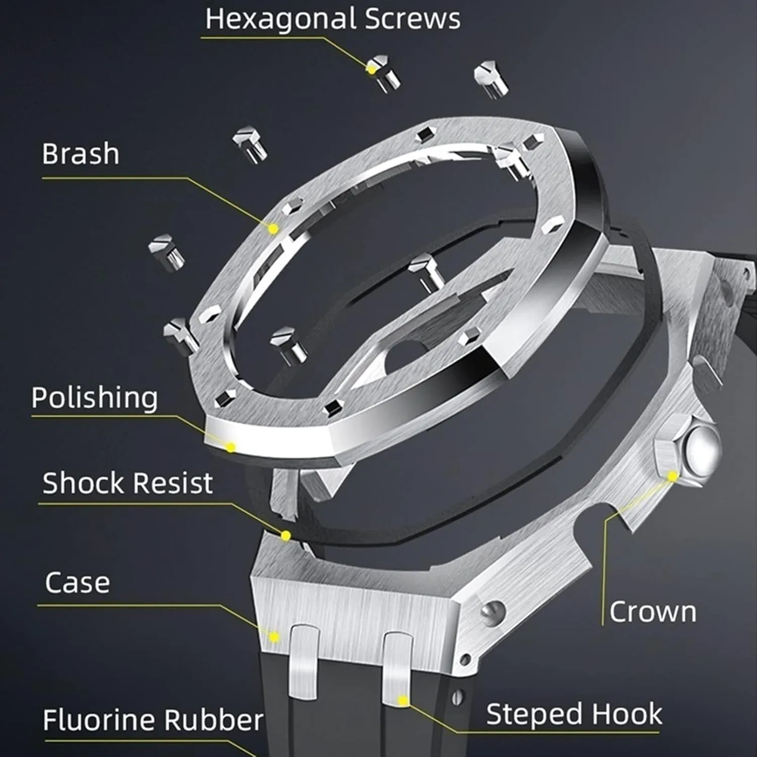 316 Stainless Steel Modified jeopardize sensible noble render Accessories Bracelet Bezel bands GA2100 MOD Kit For GA2100STH-1A Metal Watch Case Silicone Strap 
