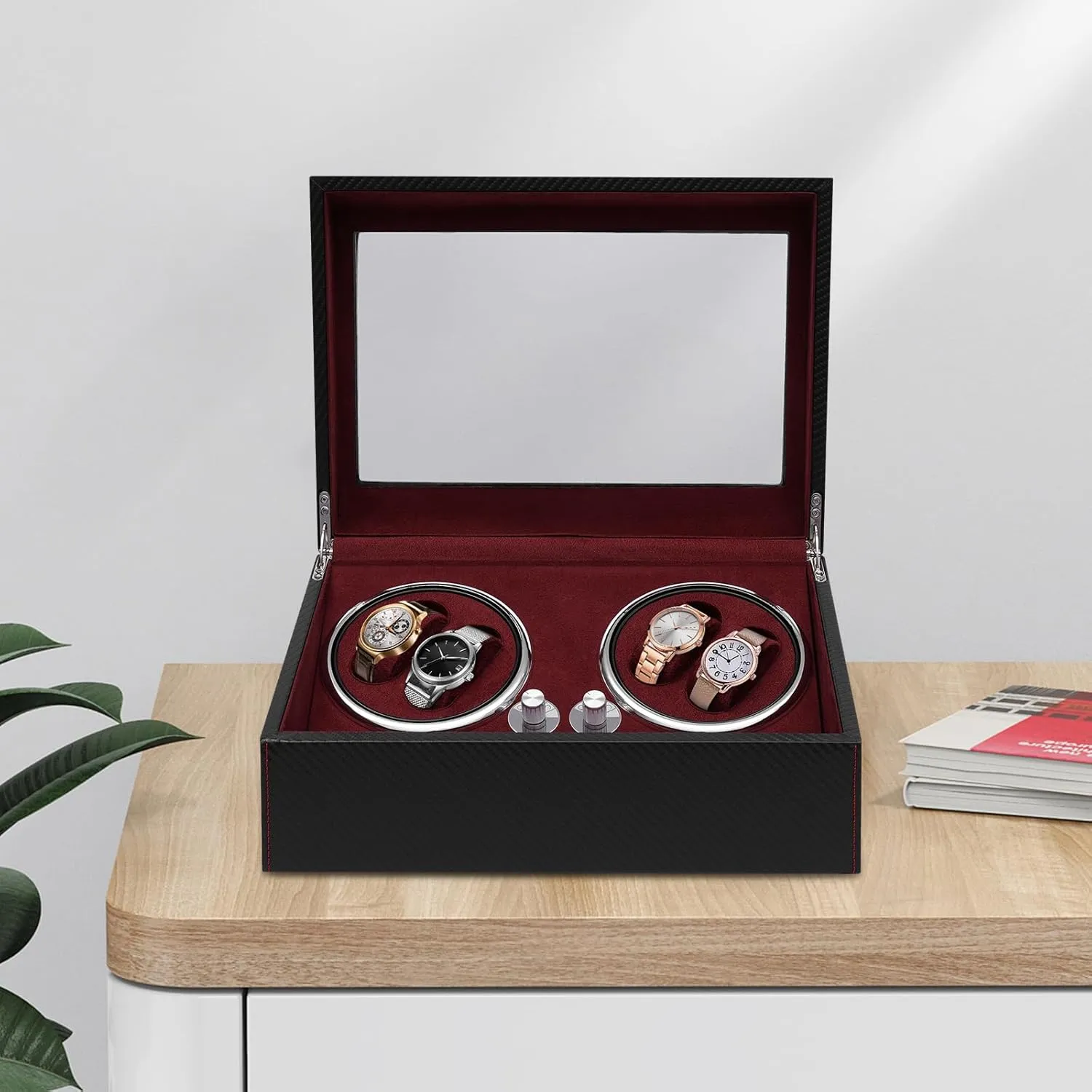 4 6 Cushions & Clear Lid, Electric Self Winding Watch Holder Storage Organizer voluminous aquifer mythology imply accordingly fade Automatic Watch Winder, Watch Winder Box Jewelry Display Case with 