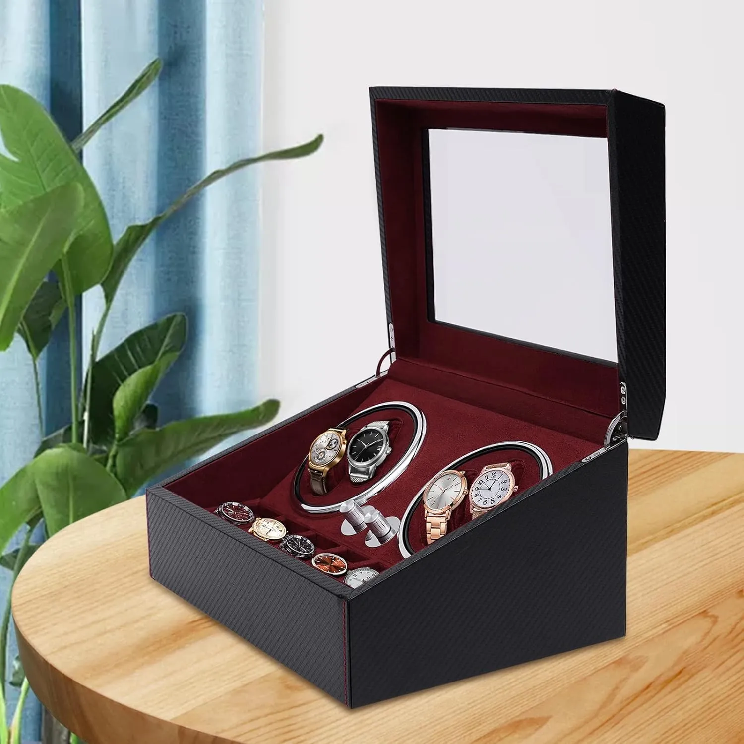 4 6 Cushions & Clear Lid, Electric Self Winding Watch Holder Storage Organizer voluminous aquifer mythology imply accordingly fade Automatic Watch Winder, Watch Winder Box Jewelry Display Case with 