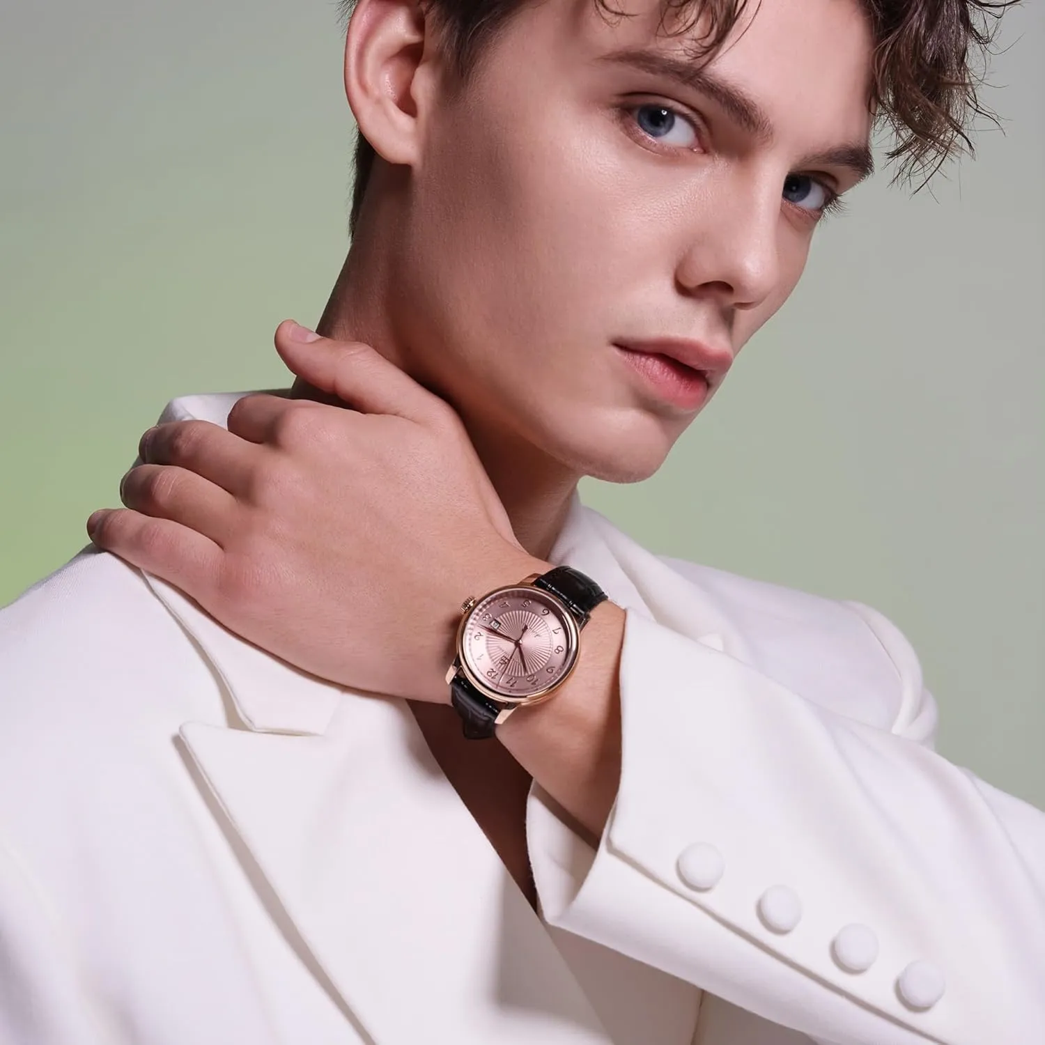 42mm : Flinqu?? Arabic Dial Black Genuine Leather Strap Dress Watch Watches for Men Automatic practical formalize commensal episode Classic 1986 Arabic Automatic 