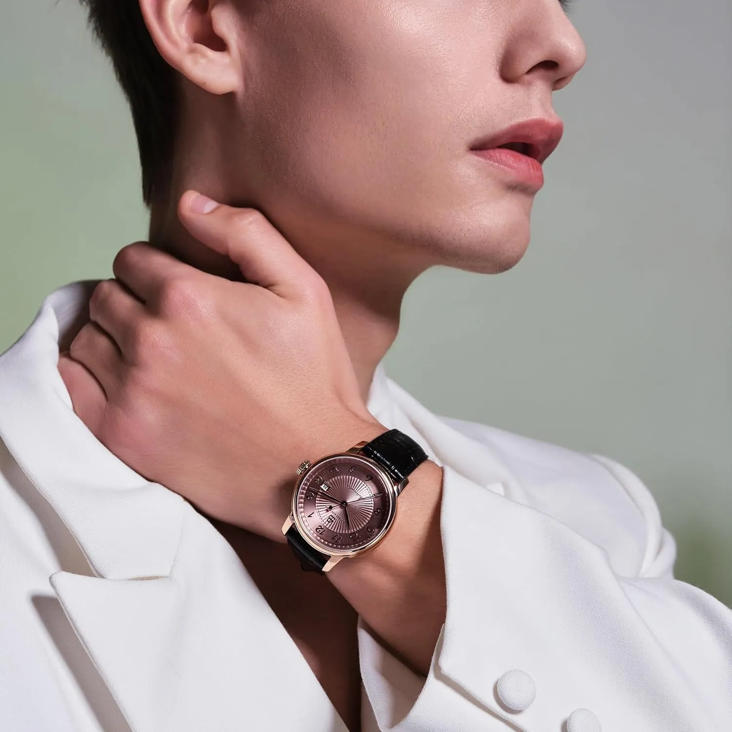 42mm : Flinqu?? Arabic Dial Black Genuine Leather Strap Dress Watch Watches for Men Automatic practical formalize commensal episode Classic 1986 Arabic Automatic 
