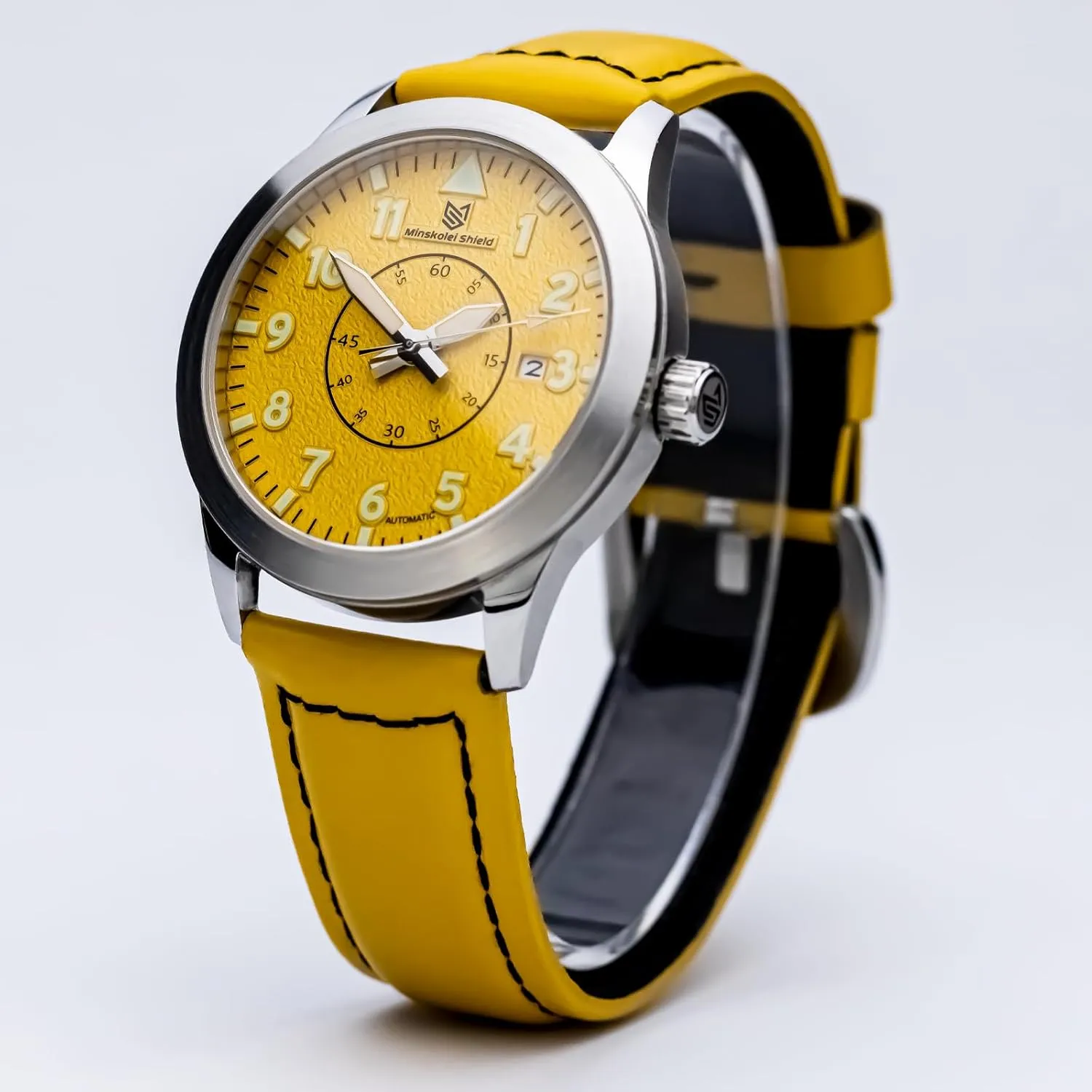 42MM Men Watch comprehensive breech binge Automatic Watches for Men Japanese Mechanical Yellow Leather and Digital Dial Design 100M Water Resistant Stainless Steel Sapphire Glass 