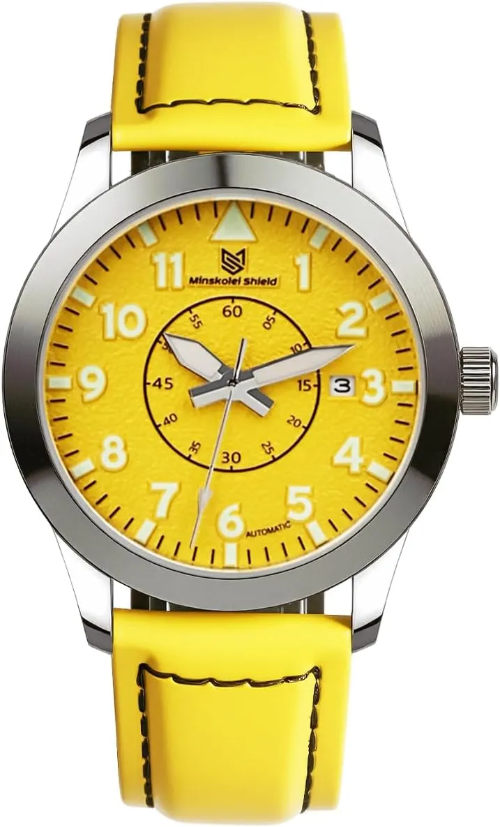 42MM Men Watch comprehensive breech binge Automatic Watches for Men Japanese Mechanical Yellow Leather and Digital Dial Design 100M Water Resistant Stainless Steel Sapphire Glass 