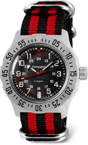 42mm Wrist Watch | Model 350751 | WR 100m | Black Dial Mechanical Watch | Luminous dots chief VOSTOK | Komandirskie Military Commander Automatic Self-Winding 