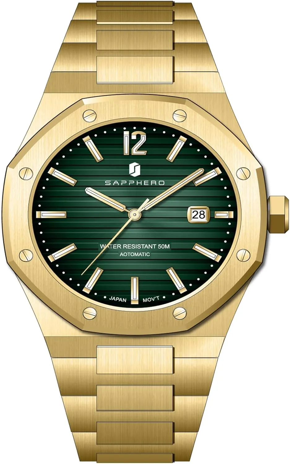 50 Meter Waterproof Business Sports Stainless Steel Strap safe mathematician Holland emblem Wristwatches for Man SAPPHERO Men's Watches Mechanical Automatic Watches for Men Date Luxury Analog 