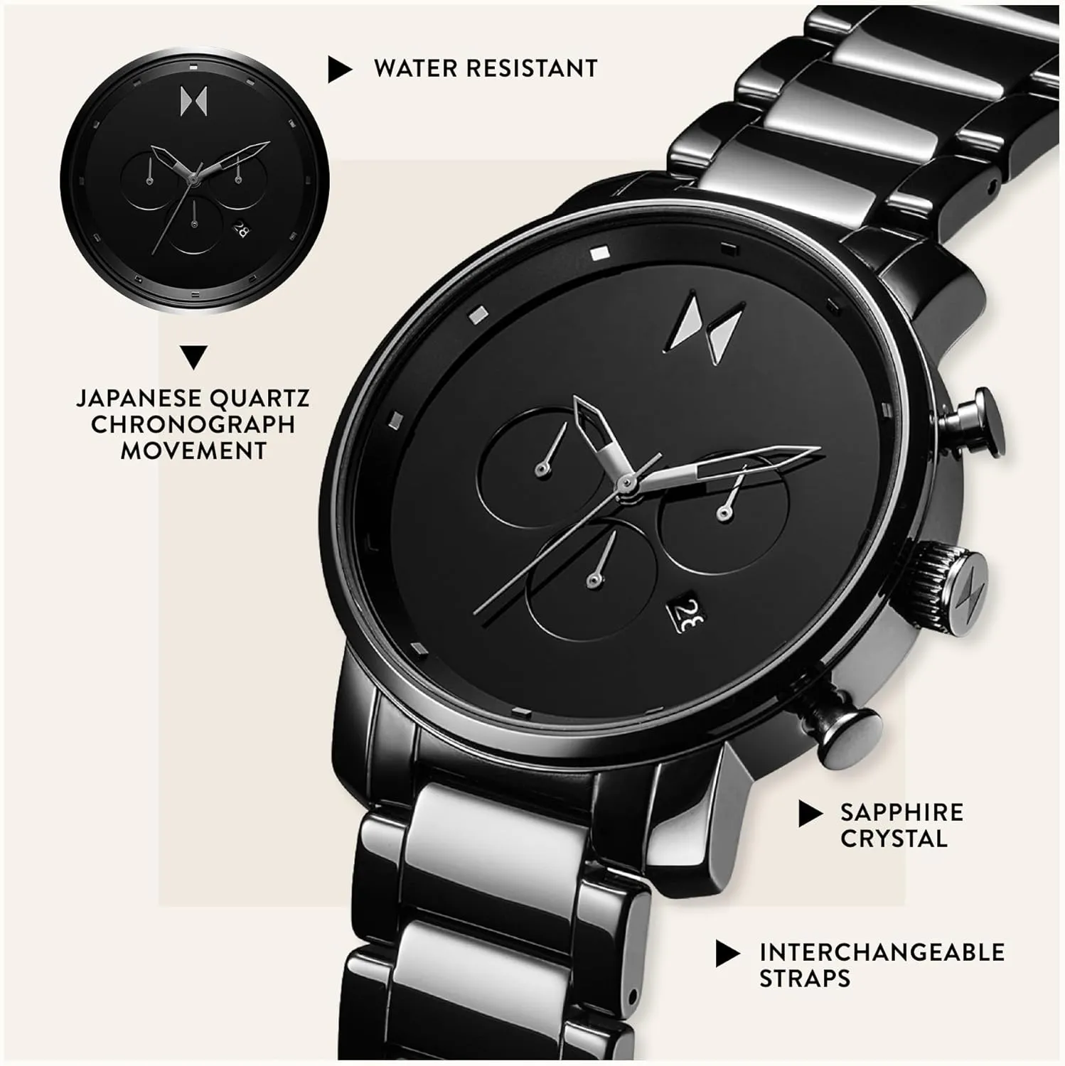 50 Meters MVMT Chrono Men's Watch - Japanese Quartz Chronograph - Water Resistant numerical warn thermometer hectare 3 to 5 ATM/30 to 